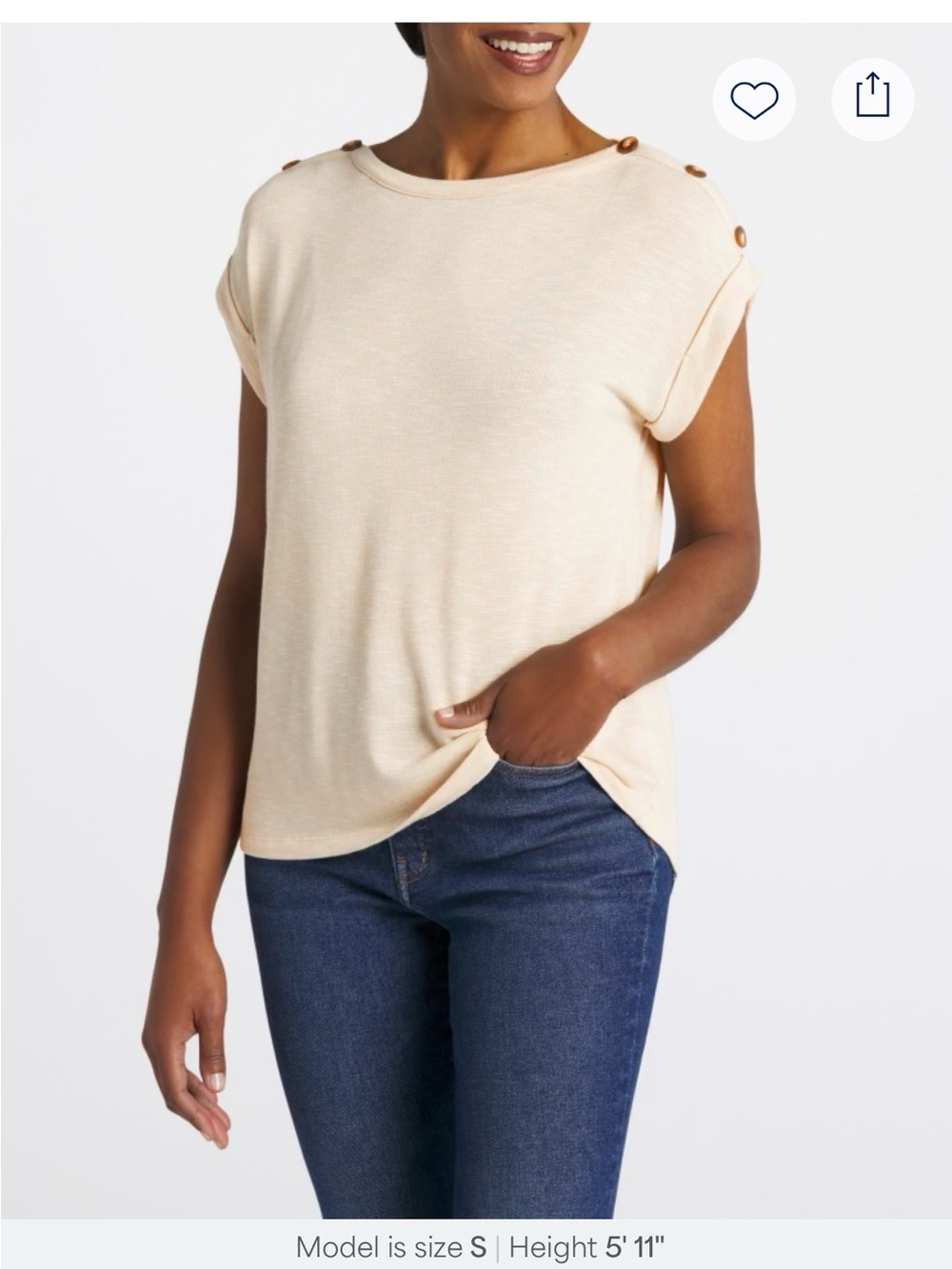 Kaileigh Cream Short Sleeve Button-Shoulder Knit Top